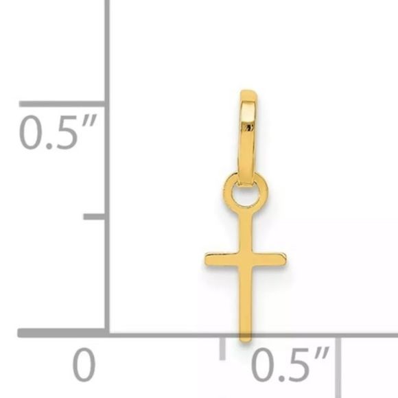 Real 14kt Yellow Gold Tiny Cross Charm Pendant - Picture 3 of 4